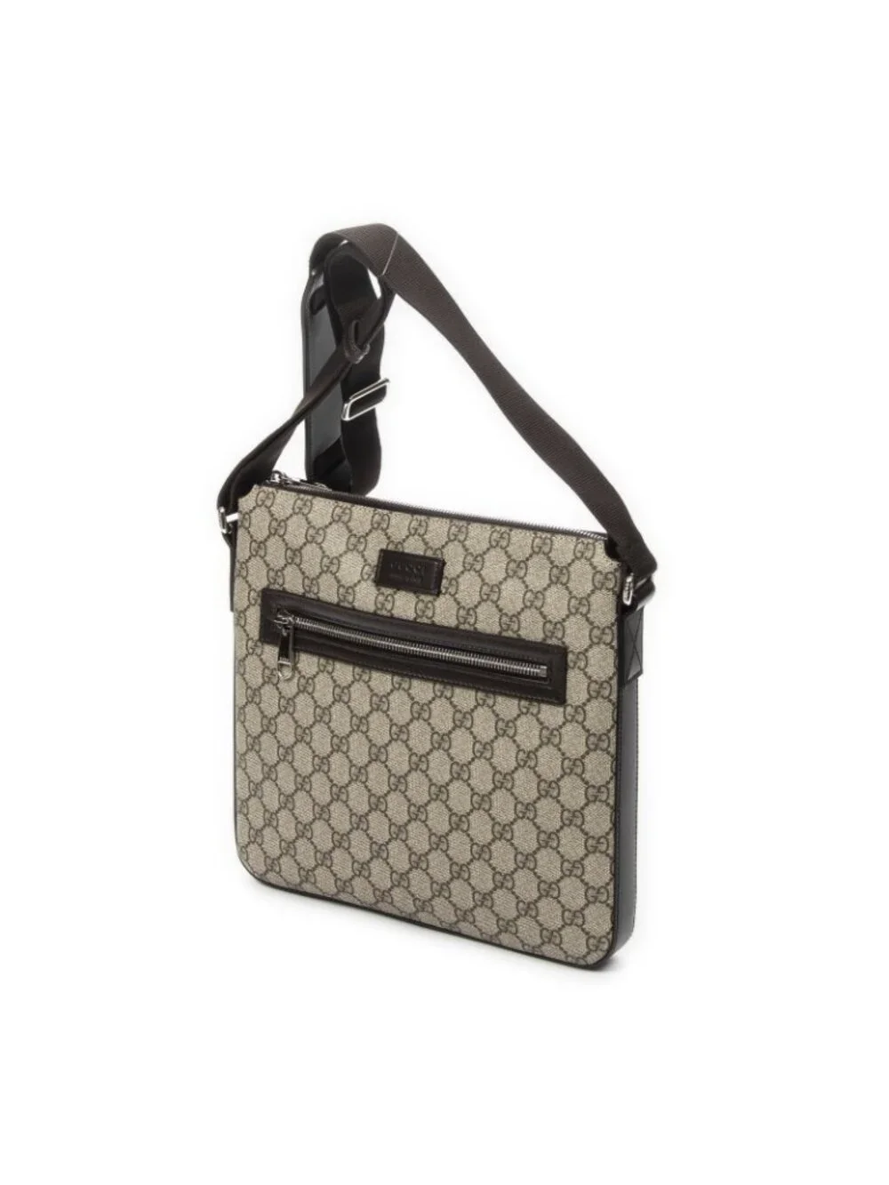 Gucci Square Zip Messenger Beige Dark Brown Supreme Canvas